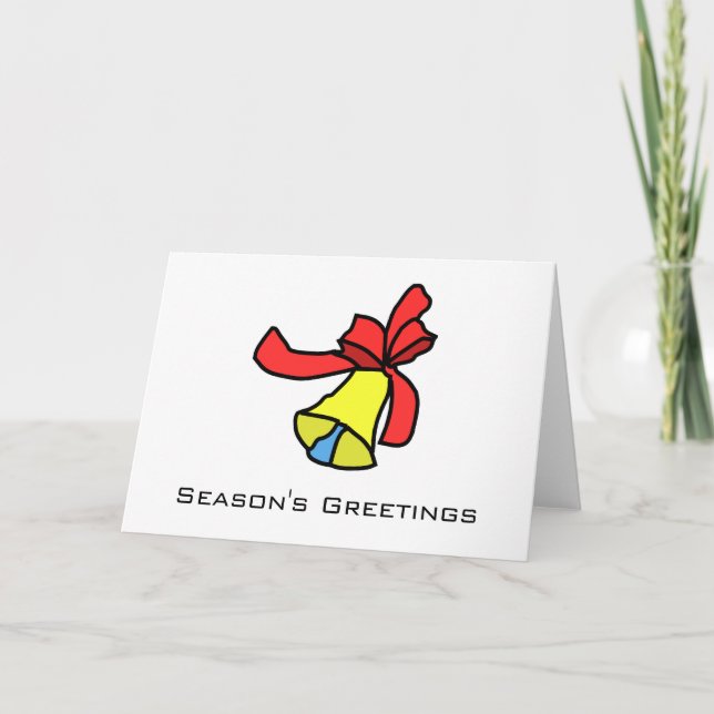 Season's Greetings ~ Bell and Red Bow Holiday Card (Front)