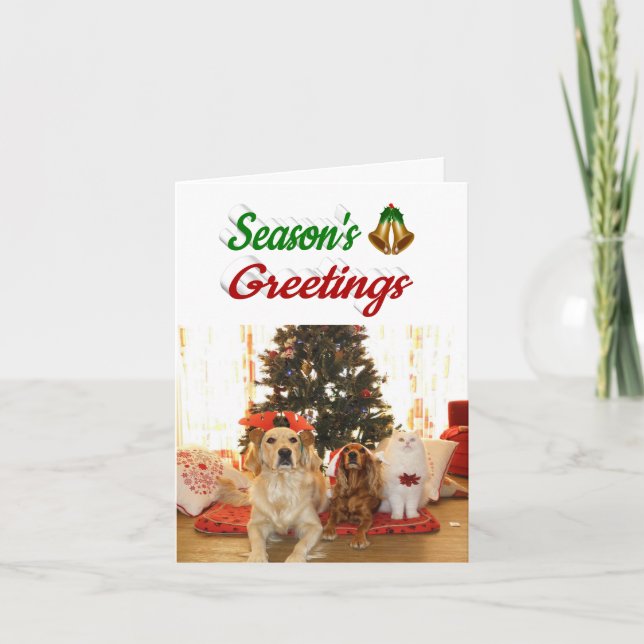 Seasons Greetings Bells Christmas photo script Holiday Card (Front)