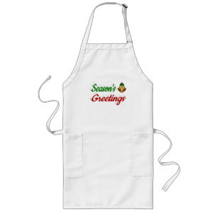 Seasons Greetings Bells Christmas red green script Long Apron