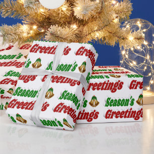 Seasons Greetings Bells Christmas typography Wrapping Paper
