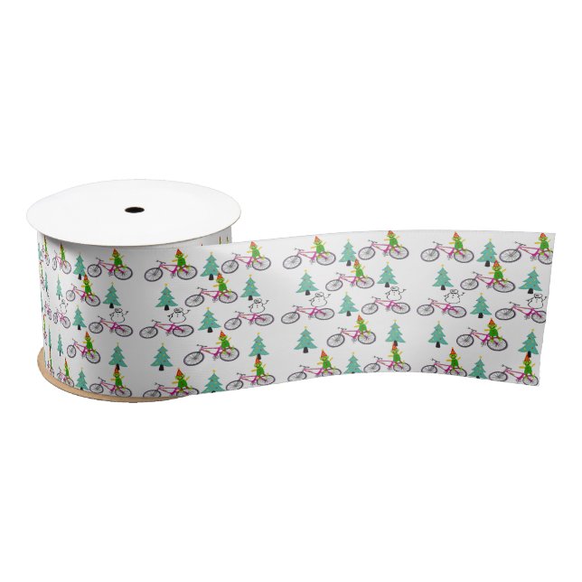 Seasons Greetings, Bicycle Merry Christmas Snowman Satin Ribbon (Spool)
