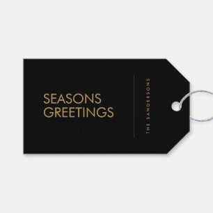 Seasons Greetings Black and Gold Holiday Gift Tags
