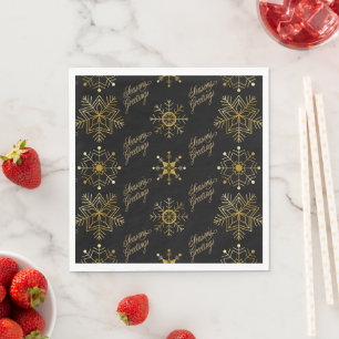 Season's Greetings Black And Gold Snowflake Napkin