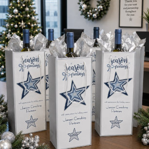 Season's Greetings Blue and Silver Star Business Wine Gift Bag