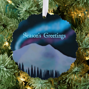 Season's Greetings - Blue Aurora Tree Decoration Card