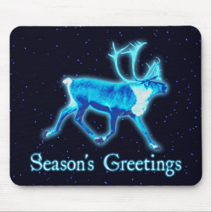 Season's Greetings - Blue Caribou (Reindeer) Mouse Pad