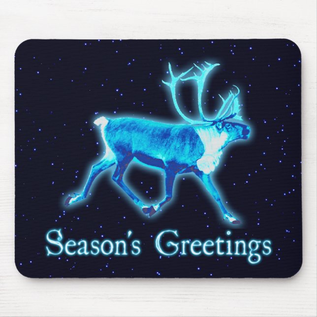 Season's Greetings - Blue Caribou (Reindeer) Mouse Pad (Front)