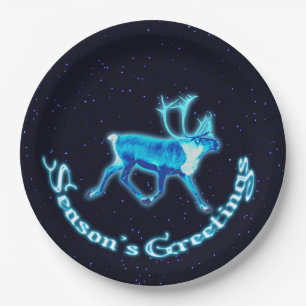Season's Greetings - Blue Caribou (Reindeer) Paper Plate