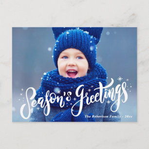 season's greetings blue holiday postcard