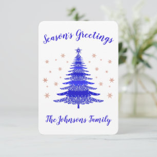 Season's Greetings Blue Rose Gold Christmas Tree Thank You Card