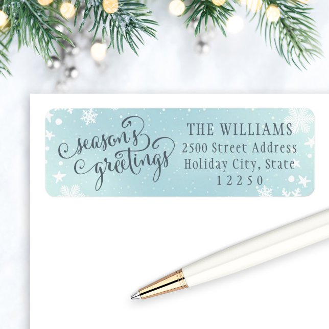 Seasons Greetings Blue Snowflake Return Address Return Address Label (Creator Uploaded)
