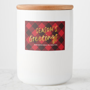 Season's Greetings Buffalo Red Plaid and Gold Foil Food Label
