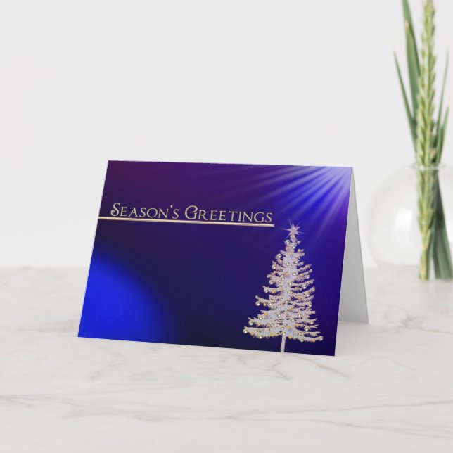 Season's Greetings -Business -Christmas Gold/Blue Holiday Card (Front)