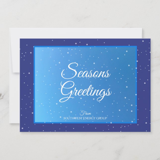 Seasons Greetings Business Logo Blue White Modern Holiday Card (Front)