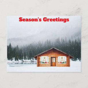 Season's Greetings Cabin in Snow Postcard