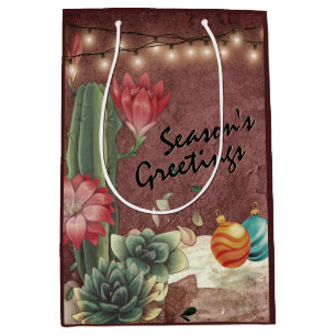 Season's Greetings Cactus and Succulents Christmas Medium Gift Bag
