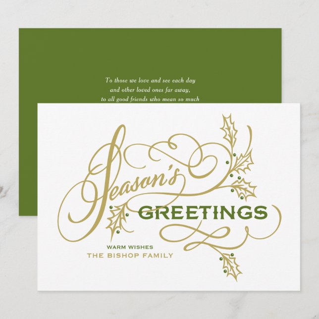 Season's Greetings Calligraphy Flourish Holiday Card (Front/Back)