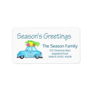 Season's Greetings Car and Christmas tree Label