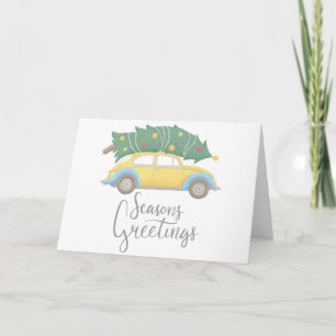 Seasons Greetings Car & Tree Holiday Card