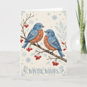 Season's Greetings Card — Bluebird Pair in Berries