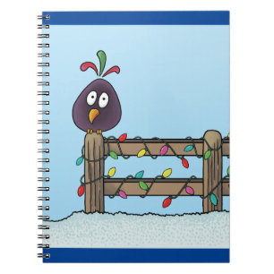 Seasons Greetings Cartoon Bird on Fence Notebook