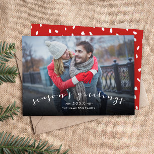 Season's Greetings Chic Script Overlay Photo Holiday Card
