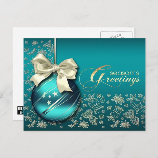 Season's Greetings. Christmas Bauble Holiday Postcard (Front/Back)