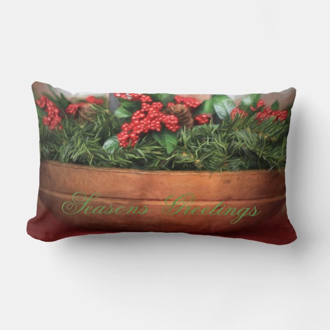 Seasons Greetings Christmas Centerpiece Lumbar Cushion (Front)