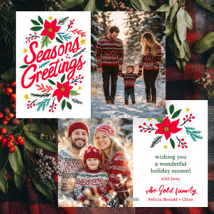 SEASONS GREETINGS Christmas CUSTOM 2 PHOTO Holiday Card