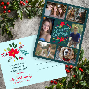 SEASONS GREETINGS Christmas CUSTOM 6 PHOTO Holiday Postcard