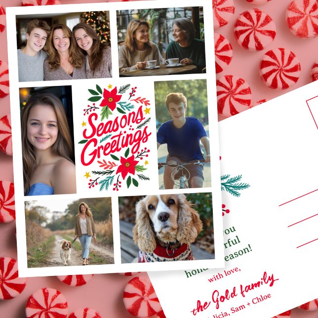 SEASONS GREETINGS Christmas CUSTOM 6 PHOTO Holiday Postcard (SEASONS GREETINGS Christmas CUSTOM 6 PHOTO Holiday Postcard
)