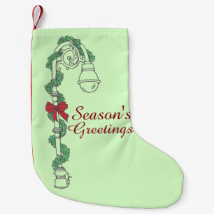 Season's Greetings Christmas Garland Lamppost Lamp Small Christmas Stocking