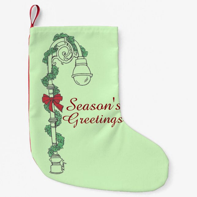 Season's Greetings Christmas Garland Lamppost Lamp Small Christmas Stocking (Front)
