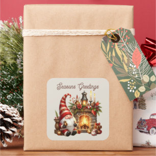 Seasons Greetings Christmas gnome Square Sticker