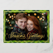 Seasons Greetings | Christmas Green Plaid Photo