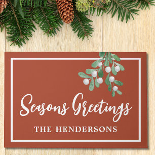Season's Greetings Christmas Holiday Rust Brown Doormat
