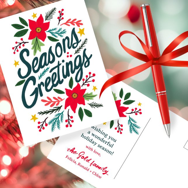 SEASONS GREETINGS Christmas Holiday Xmas CUSTOM Postcard (SEASONS GREETINGS Christmas Holiday Xmas CUSTOM Flowers Botanical Modern Postcard
)