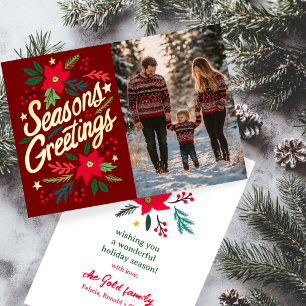 SEASONS GREETINGS Christmas Holidays CUSTOM PHOTO Foil Holiday Card