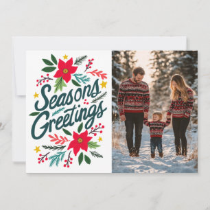 SEASONS GREETINGS Christmas Holidays CUSTOM PHOTO Holiday Card