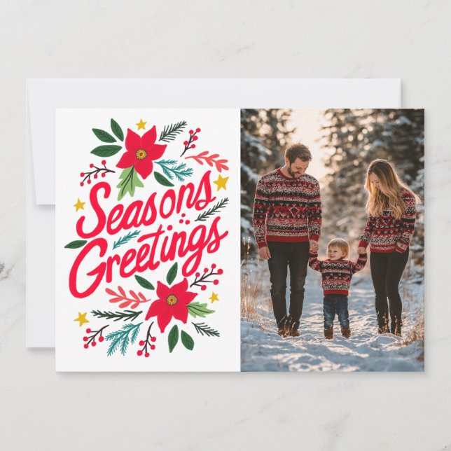 SEASONS GREETINGS Christmas Holidays CUSTOM PHOTO Holiday Card (Front)