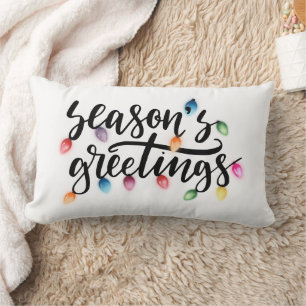 Seasons Greetings Christmas Lights White Lumbar Cushion