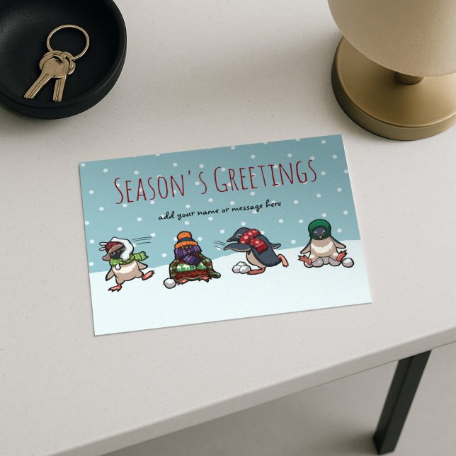 Season's Greetings Christmas Penguin Cartoon Holid Holiday Postcard (Creator Uploaded)