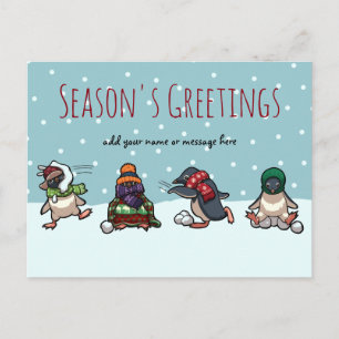 Season's Greetings Christmas Penguin Cartoon Holid Holiday Postcard