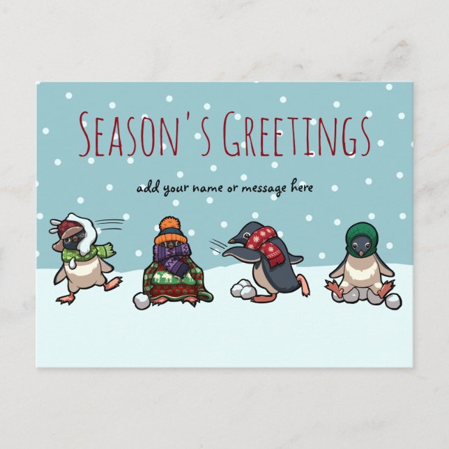 Season's Greetings Christmas Penguin Cartoon Holid Holiday Postcard (Front)