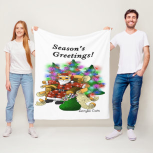 Season's Greetings Christmas Santa Cat Fleece Blanket