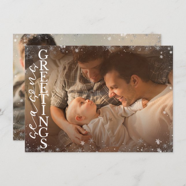 Seasons Greetings | Christmas Snowflake 2 Photo Holiday Card (Front/Back)