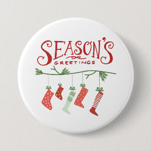 Season's Greetings & Christmas Stockings 7.5 Cm Round Badge