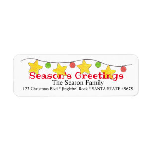 Season's Greetings Christmas Tree Lights Label Return Address Label