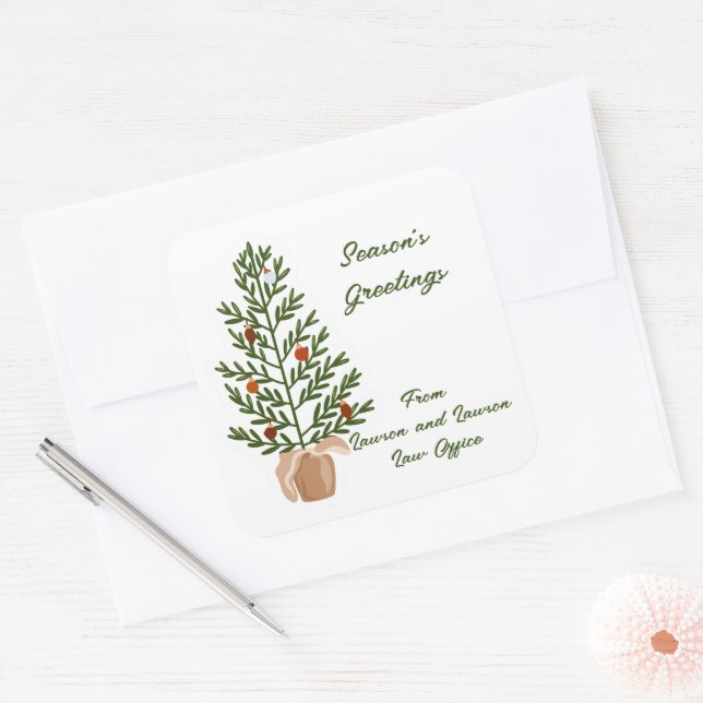 Season's Greetings Christmas Tree   Square Sticker (Envelope)