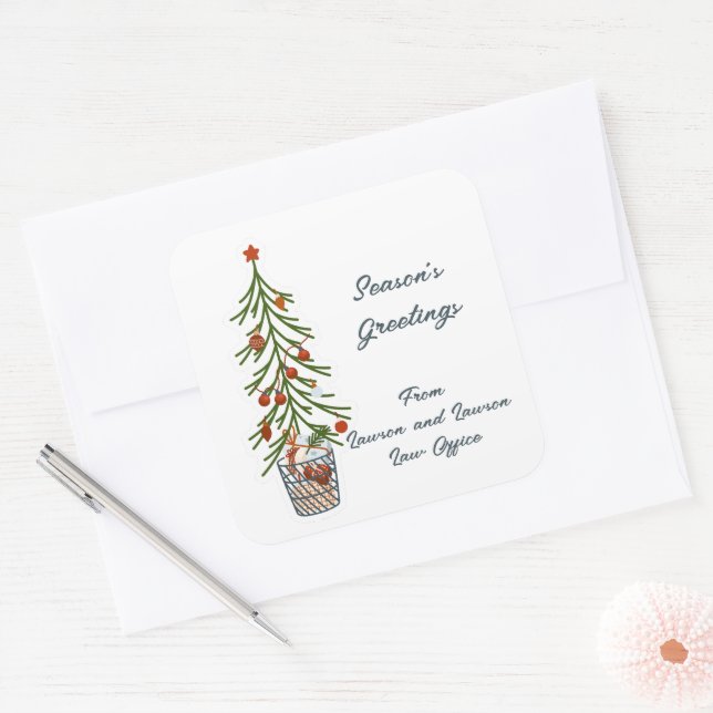 Season's Greetings Christmas Tree   Square Sticker (Envelope)